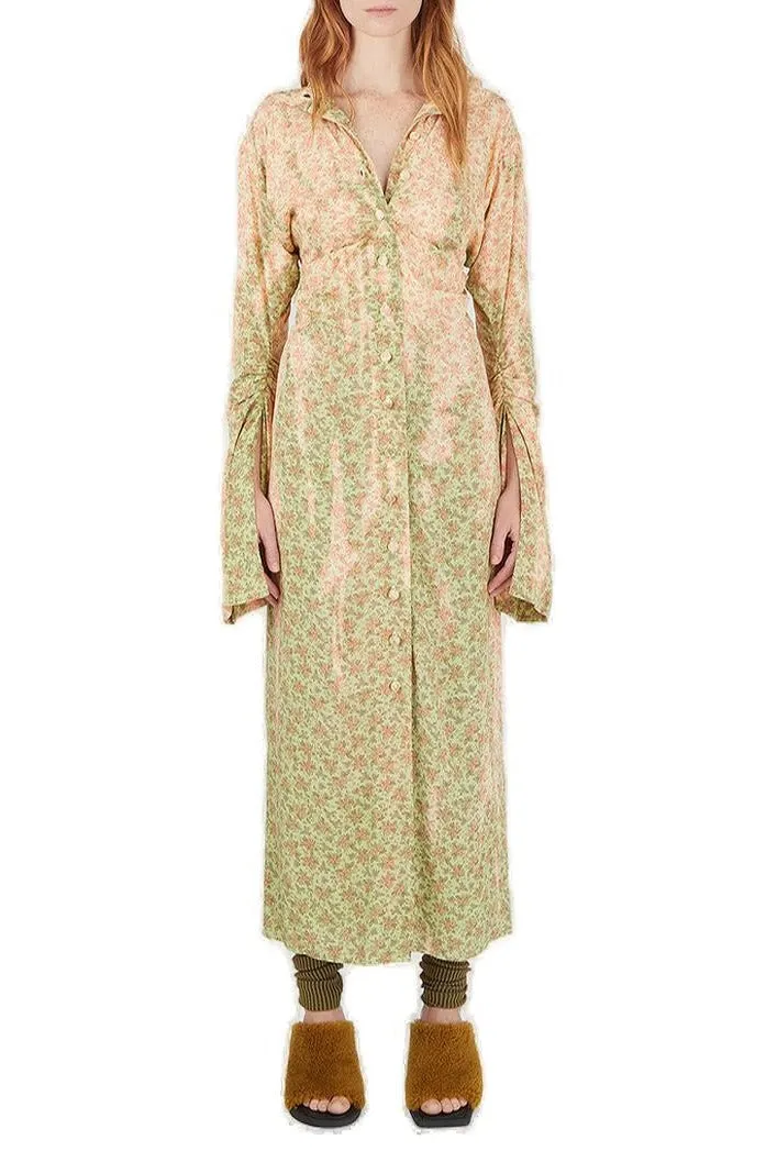 Acne Studios Floral Print V-Neck Shirt Dress