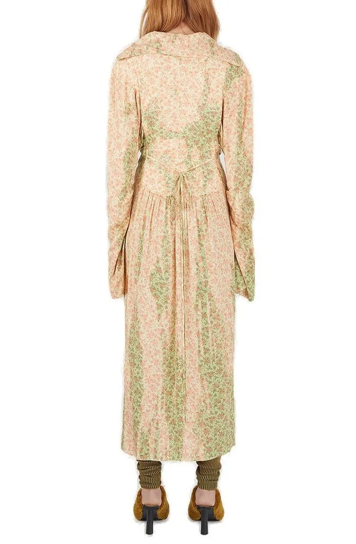 Acne Studios Floral Print V-Neck Shirt Dress
