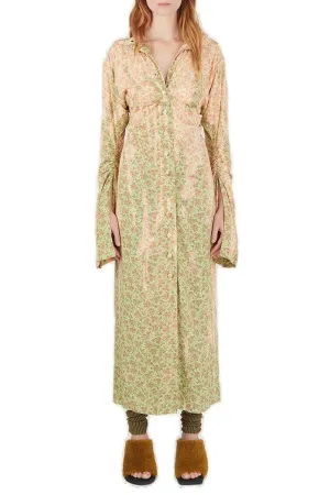 Acne Studios Floral Print V-Neck Shirt Dress