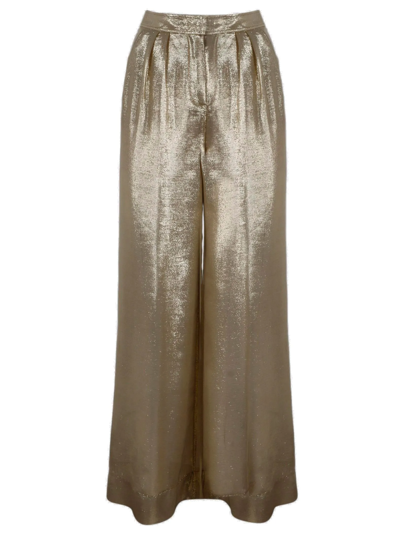 Alberta Ferretti Metallic High Waist Wide Leg Pants