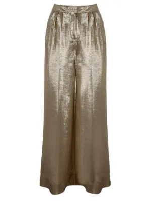 Alberta Ferretti Metallic High Waist Wide Leg Pants