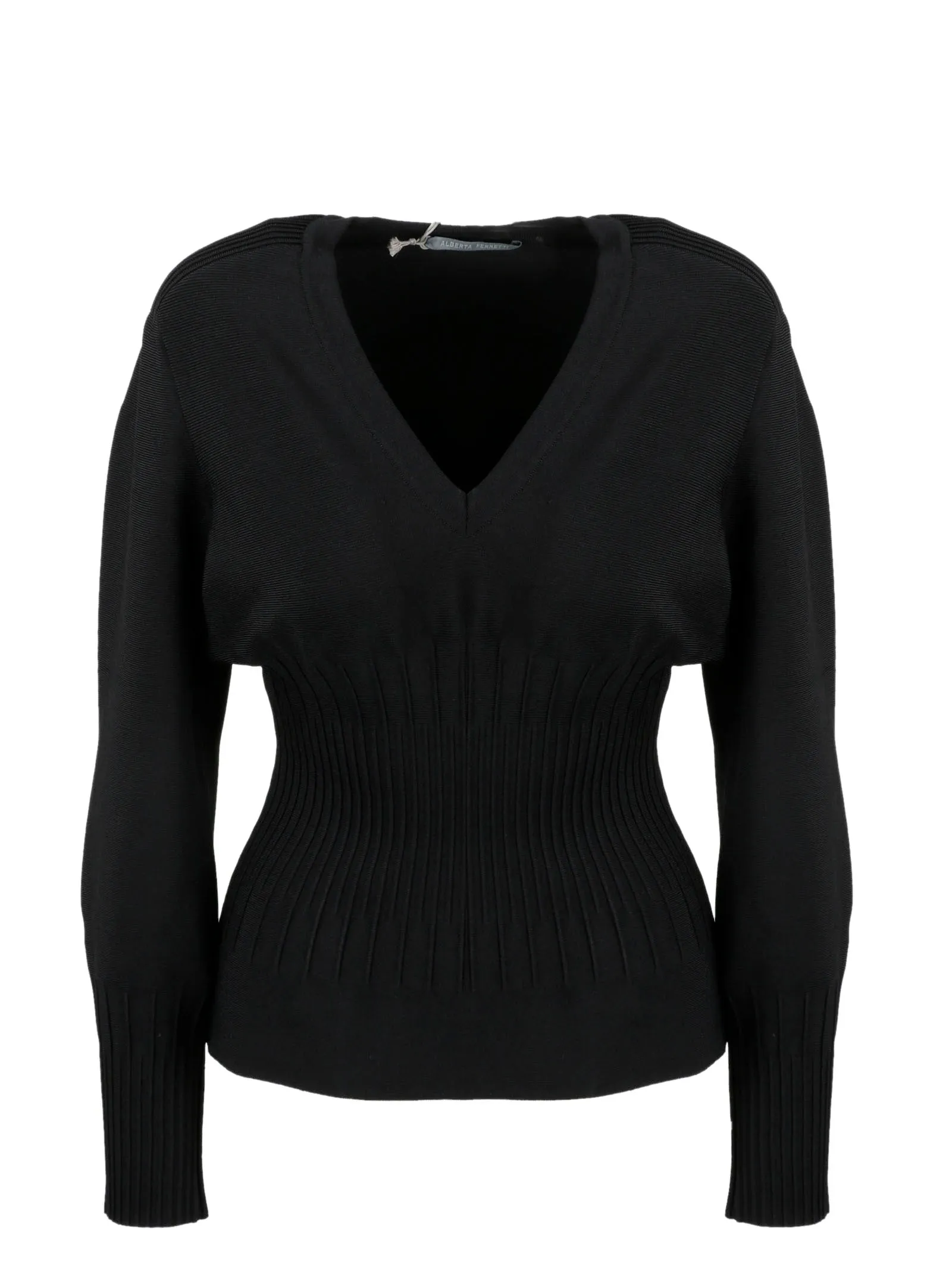 Alberta Ferretti Ribbed Hem V-Neck Sweater