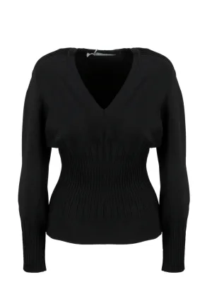 Alberta Ferretti Ribbed Hem V-Neck Sweater