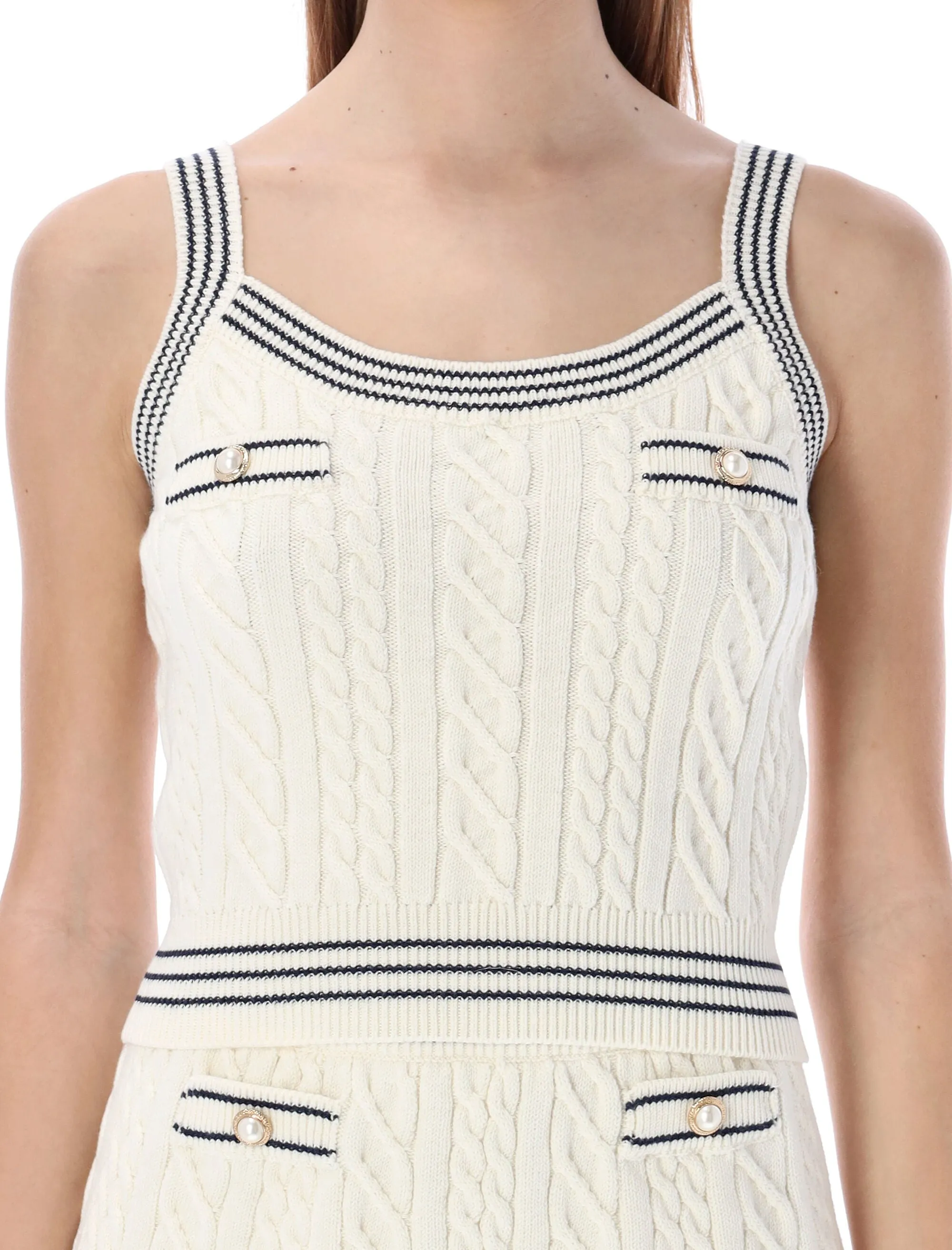 Alessandra Rich Contrasting Trim Knitted Crop Top
