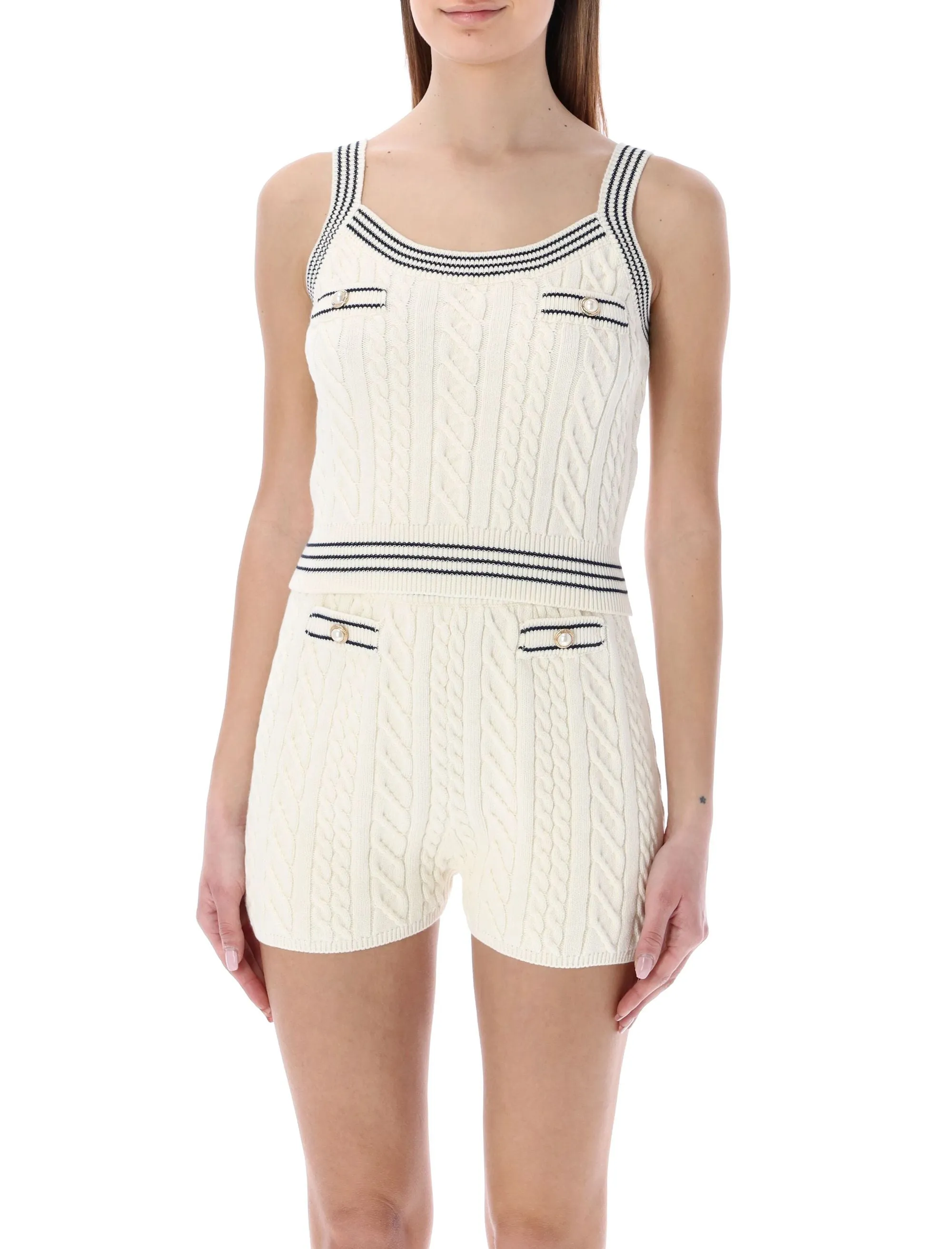 Alessandra Rich Contrasting Trim Knitted Crop Top