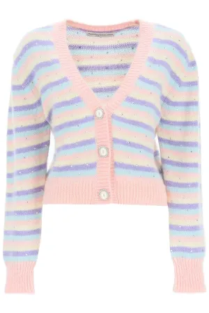 Alessandra Rich V-Neck Stripped Knit Cardigan
