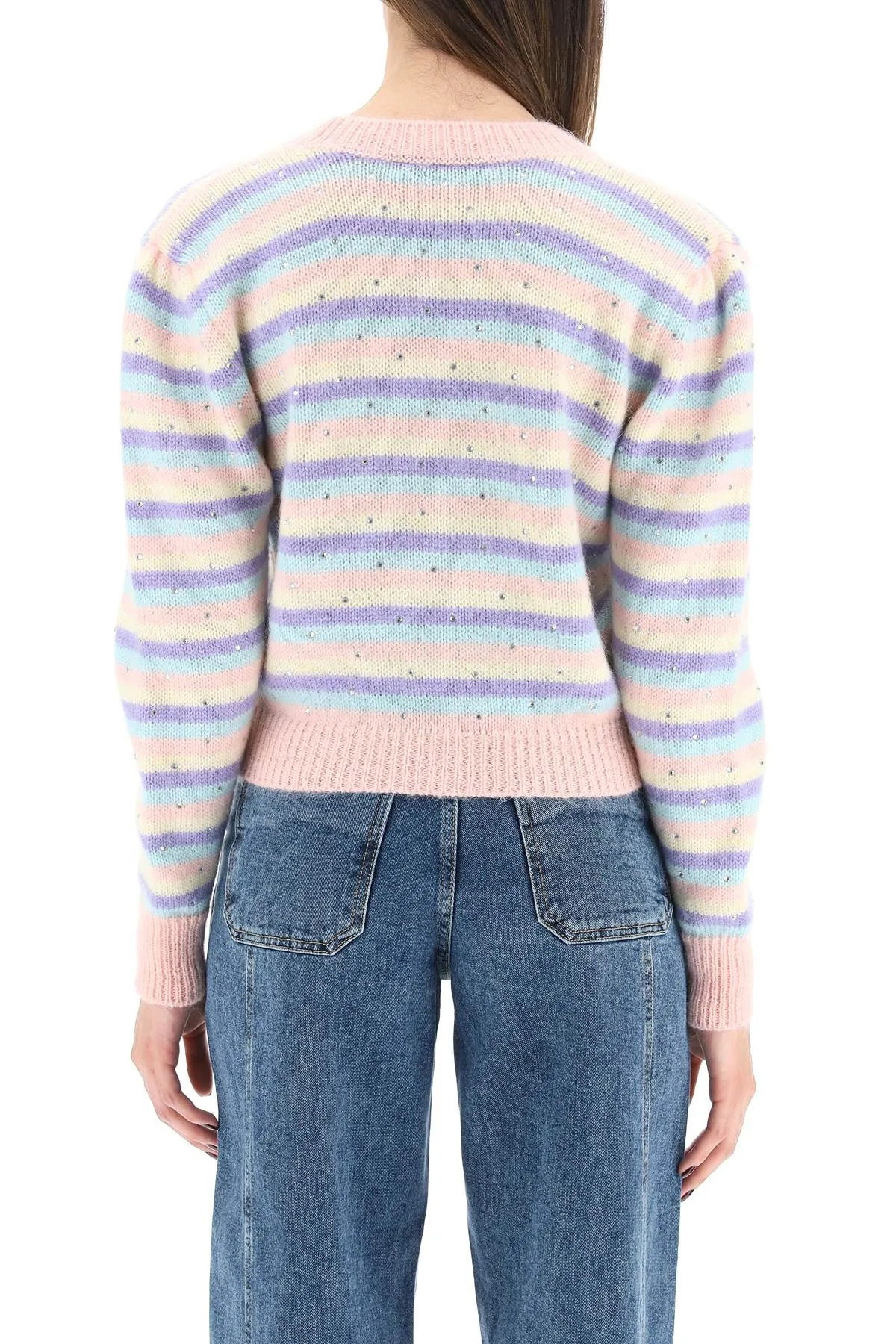 Alessandra Rich V-Neck Stripped Knit Cardigan