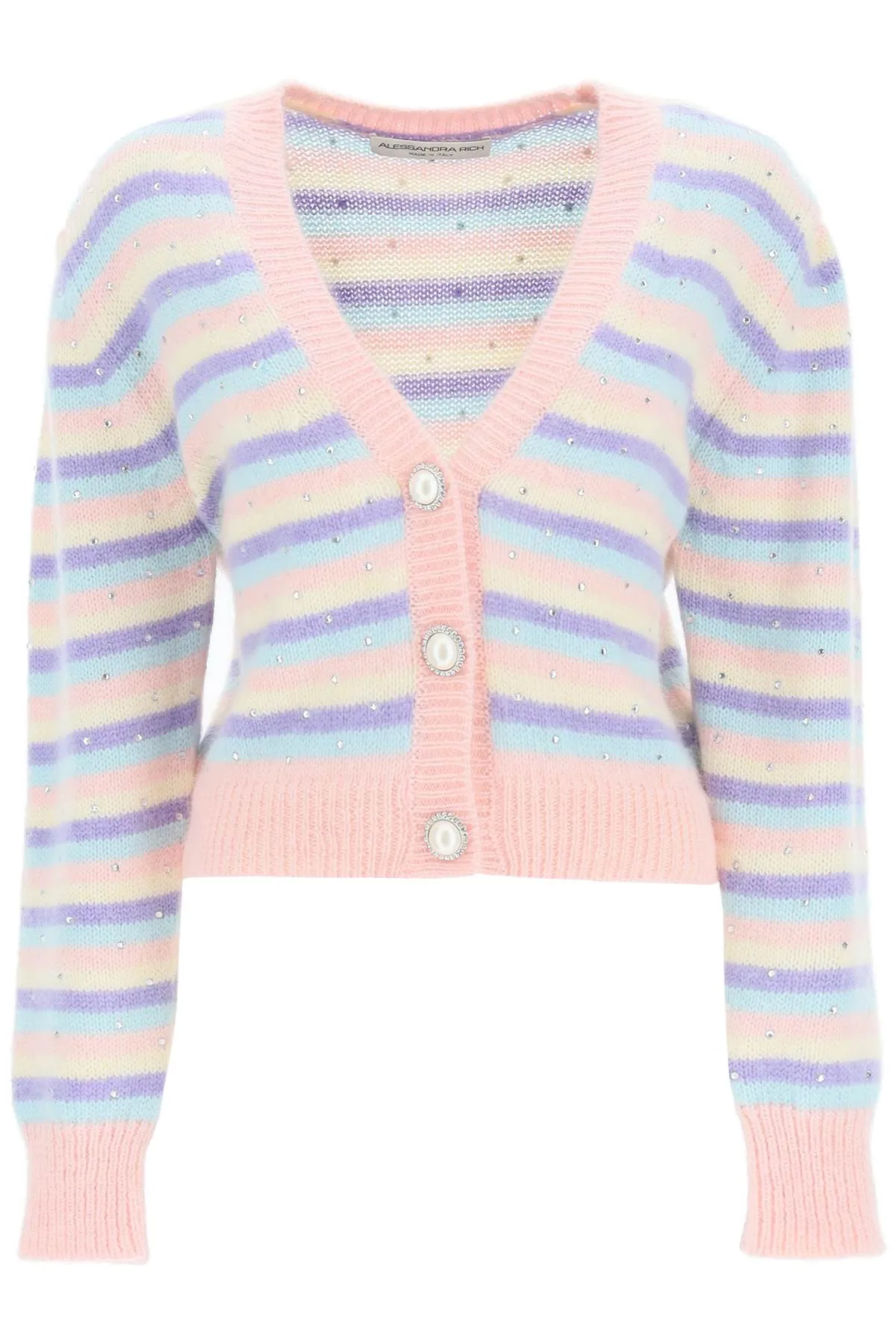 Alessandra Rich V-Neck Stripped Knit Cardigan