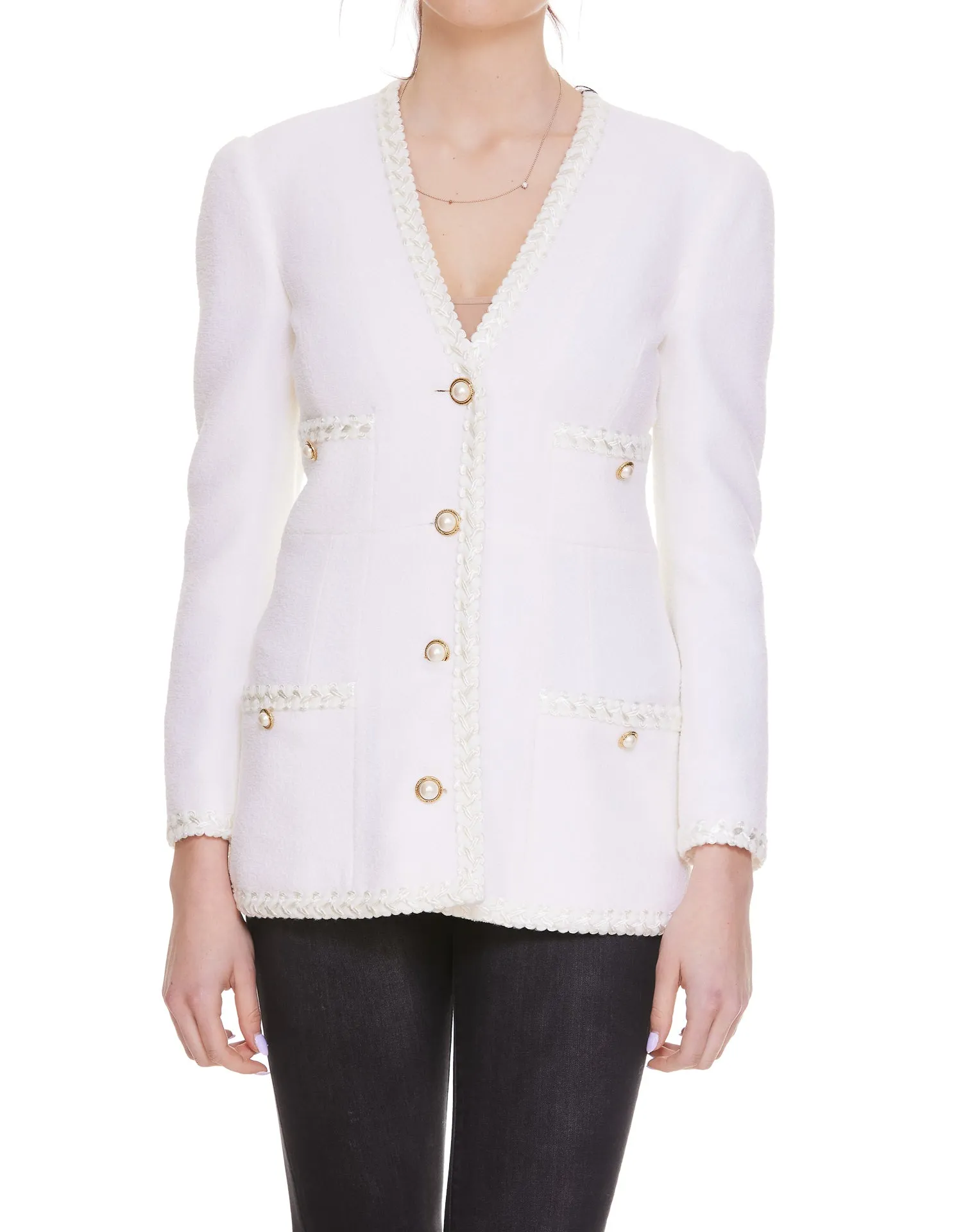 Alessandra Rich Woven Embellished Slim Fit Jacket