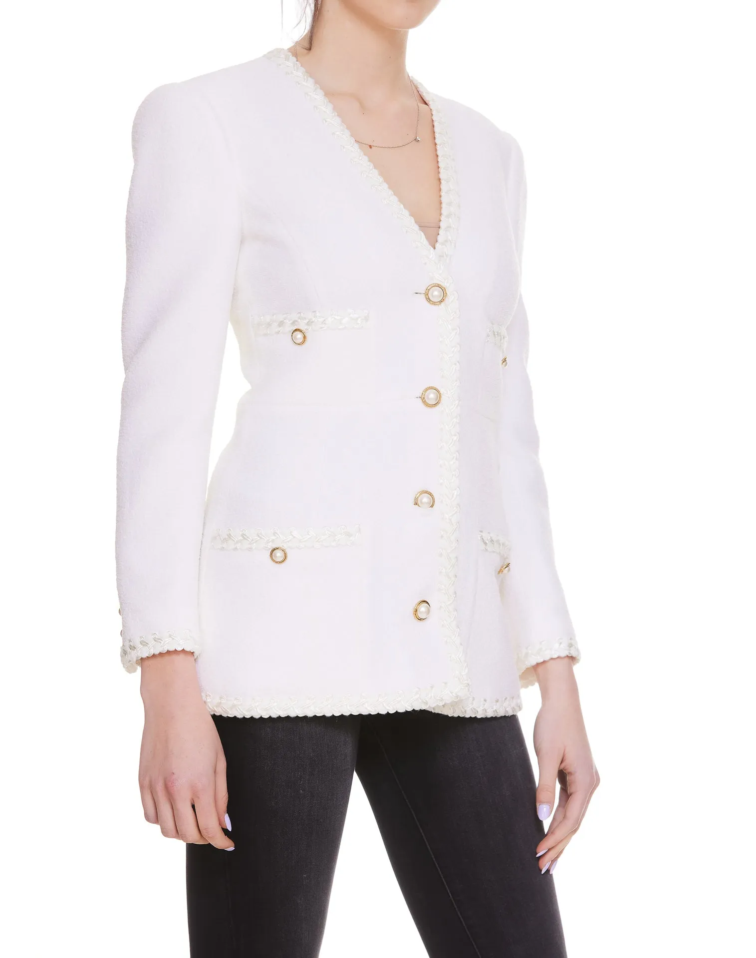 Alessandra Rich Woven Embellished Slim Fit Jacket