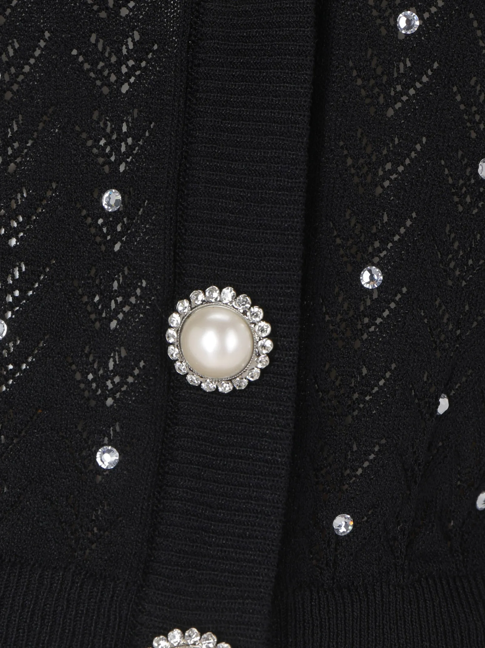 Alessandra Rich Zigzag Embroidered Ribbed Knit Cardigan