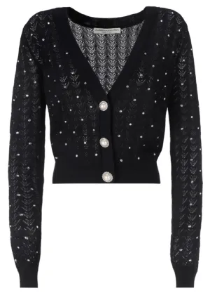 Alessandra Rich Zigzag Embroidered Ribbed Knit Cardigan