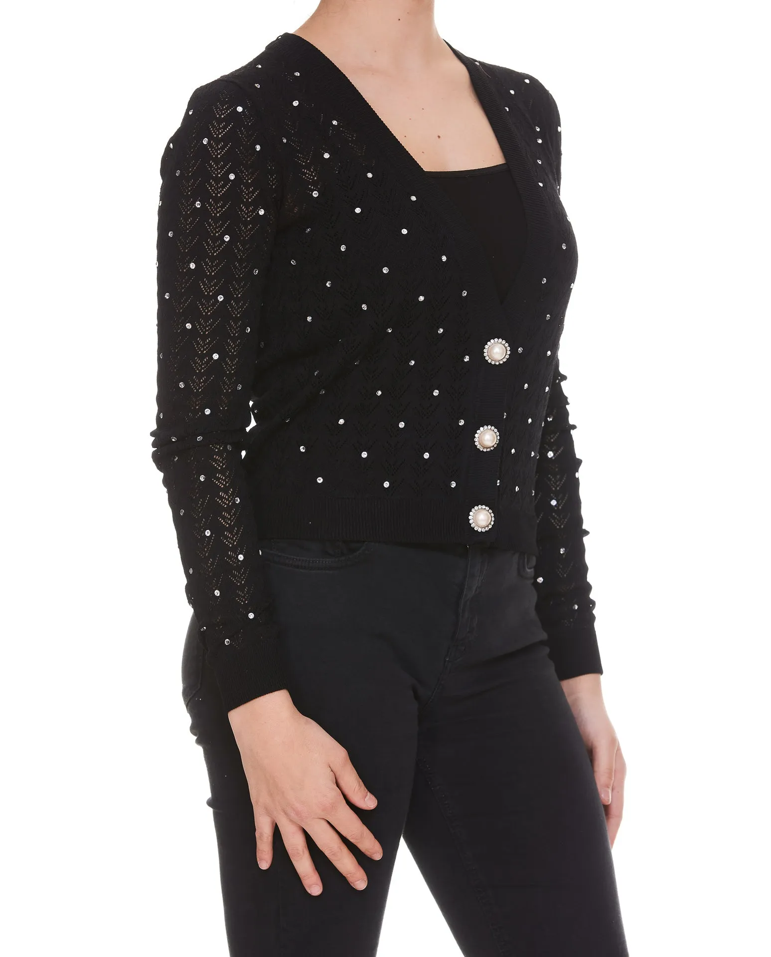 Alessandra Rich Zigzag Embroidered Ribbed Knit Cardigan