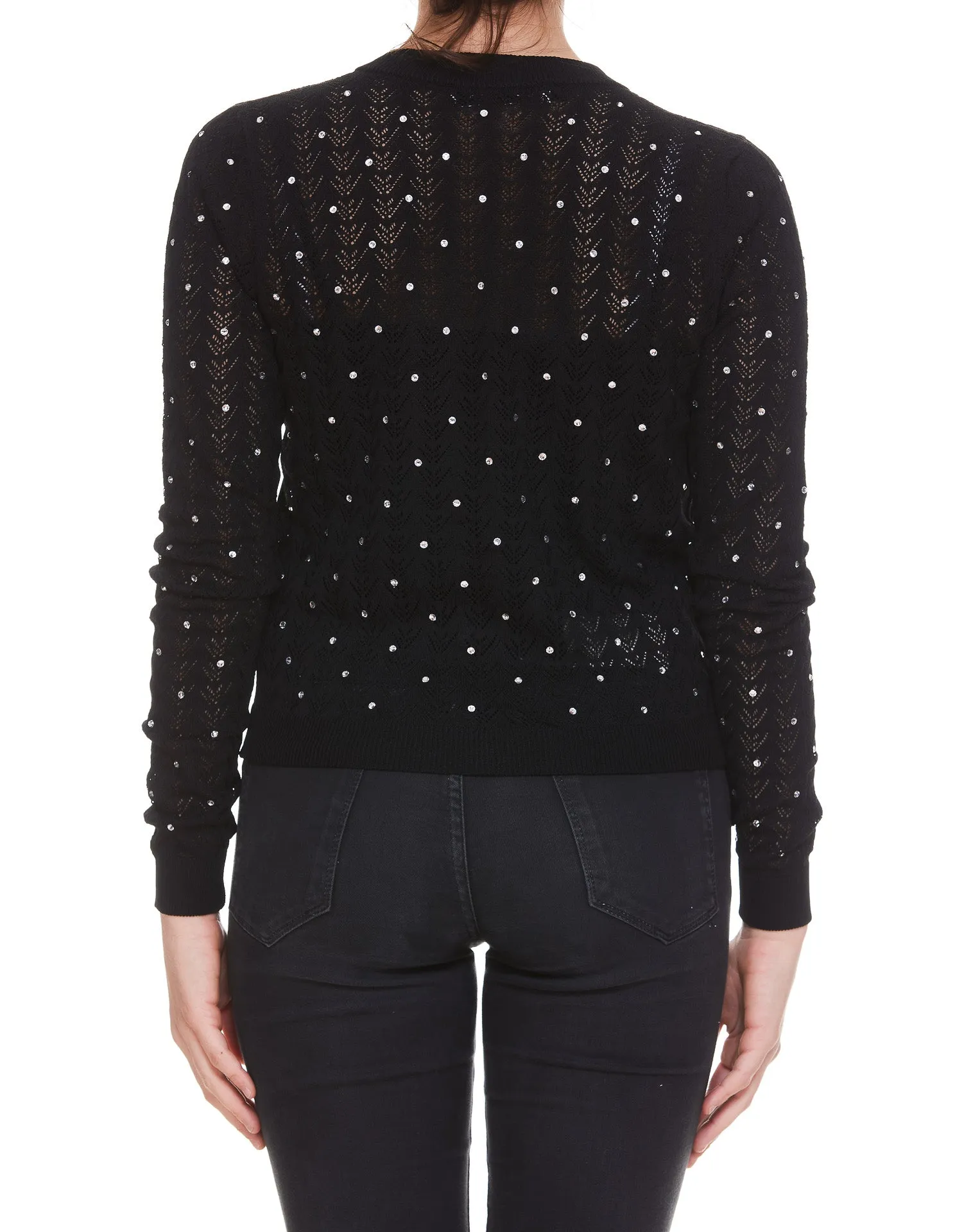 Alessandra Rich Zigzag Embroidered Ribbed Knit Cardigan