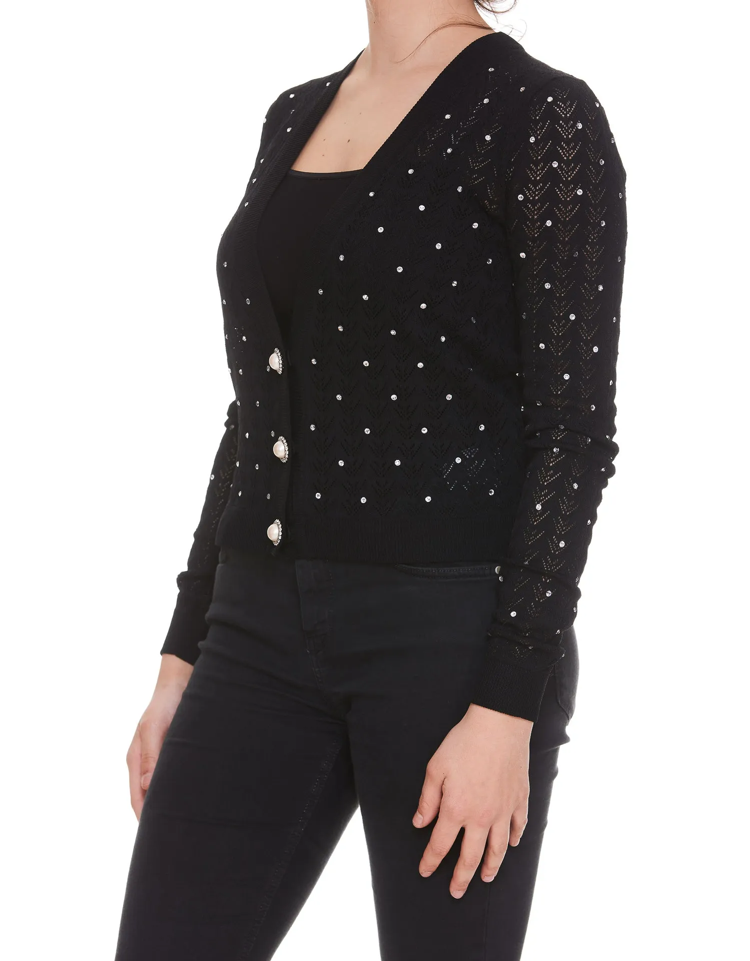 Alessandra Rich Zigzag Embroidered Ribbed Knit Cardigan