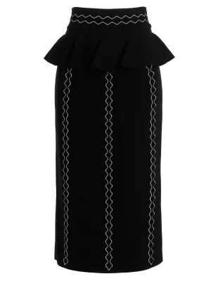 Alexander McQueen Back Zipped Embroidered Knit Skirt