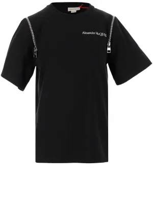 Alexander McQueen Logo Printed Zip Detail T-Shirt