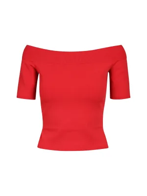 Alexander McQueen Off Shoulder Short-Sleeved Knit Top