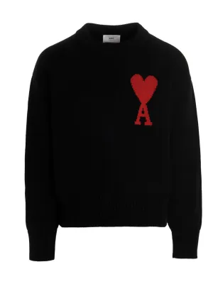 AMI Logo Intarsia Long Sleeved Crewneck Sweater