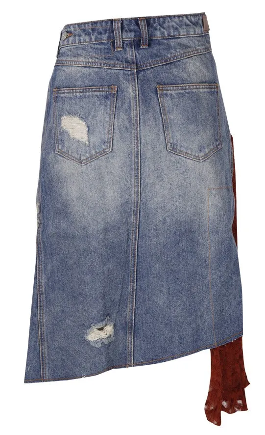 Andersson Bell Pleated Asymmetric Denim Skirt
