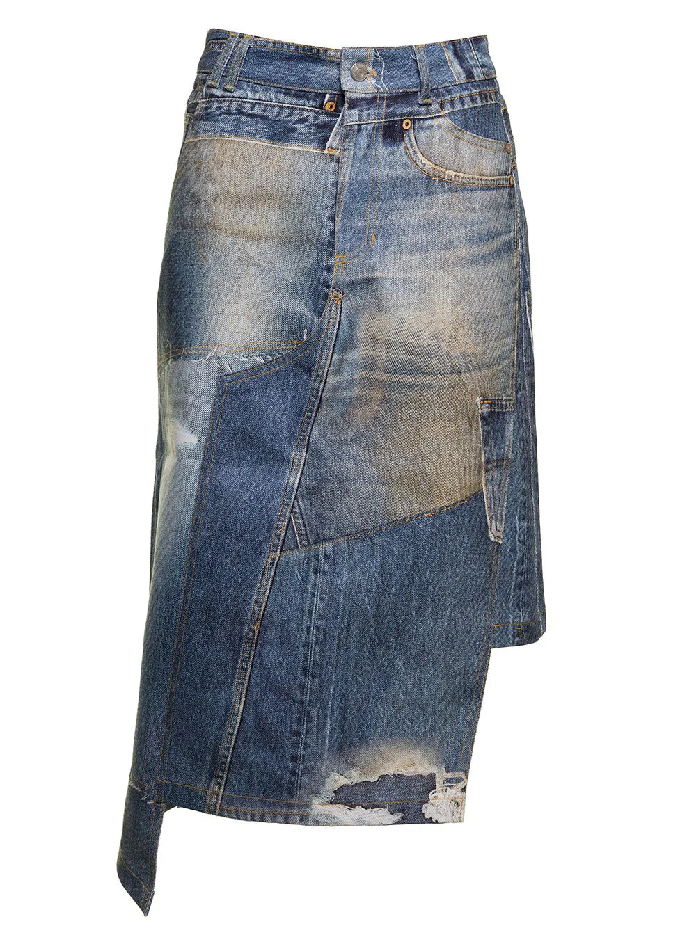 Andersson Bell Rework Print Asymmetrical Denim Skirt