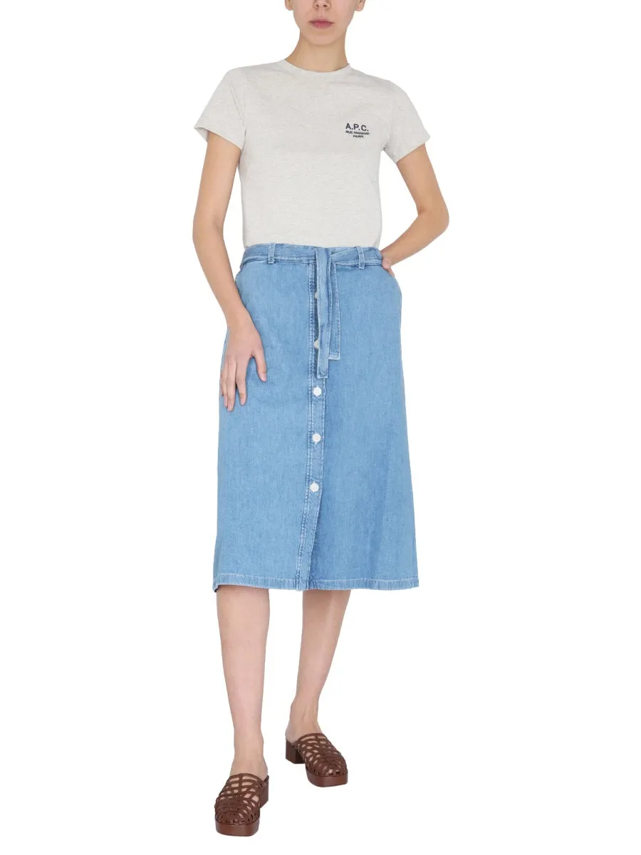 A.P.C. Tie-Waist Denim Midi Skirt
