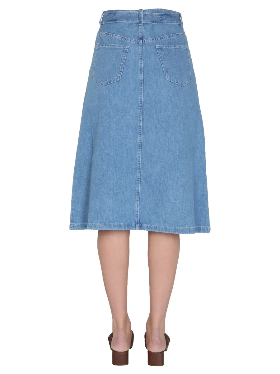 A.P.C. Tie-Waist Denim Midi Skirt
