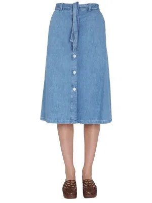 A.P.C. Tie-Waist Denim Midi Skirt