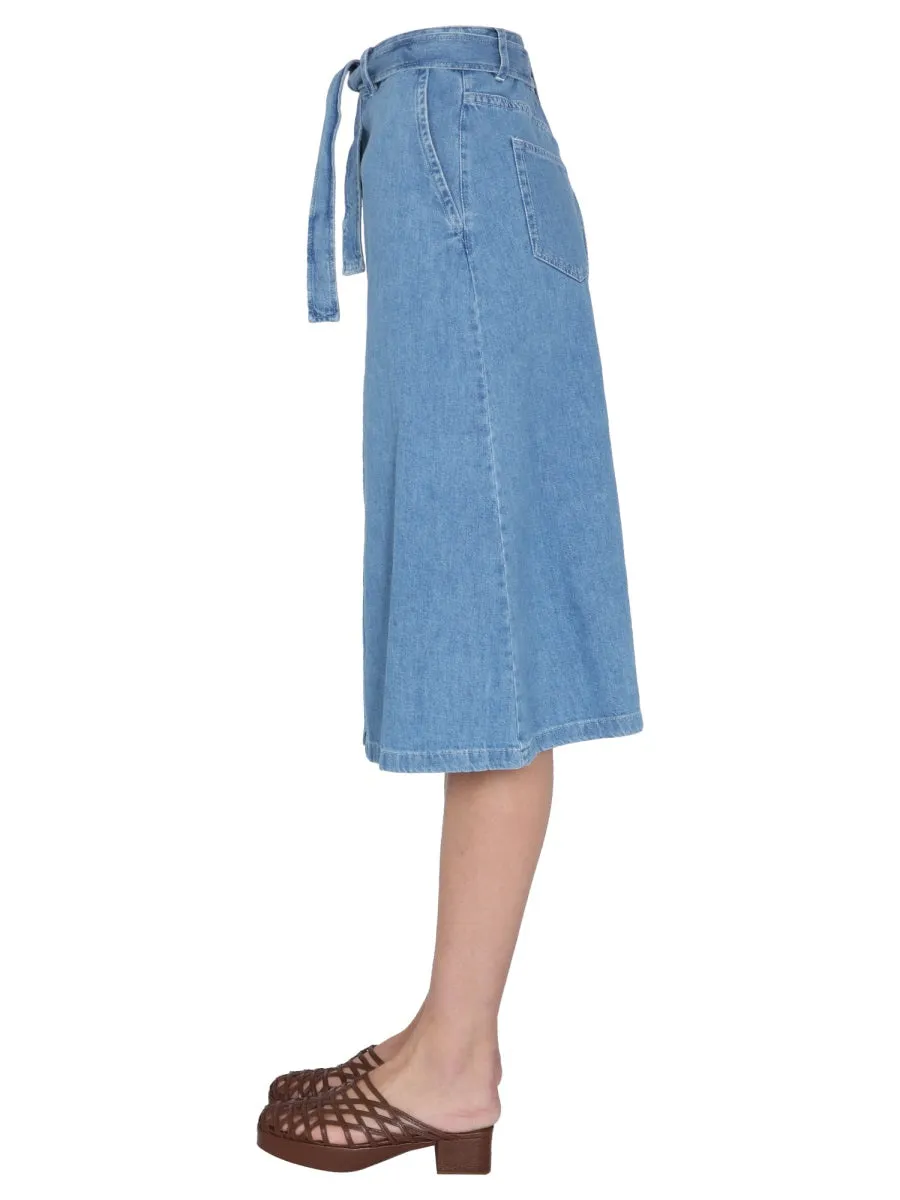 A.P.C. Tie-Waist Denim Midi Skirt