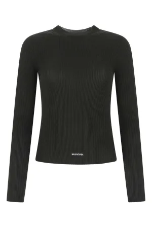Balenciaga Logo Tag Crewneck Ribbed Knit Top