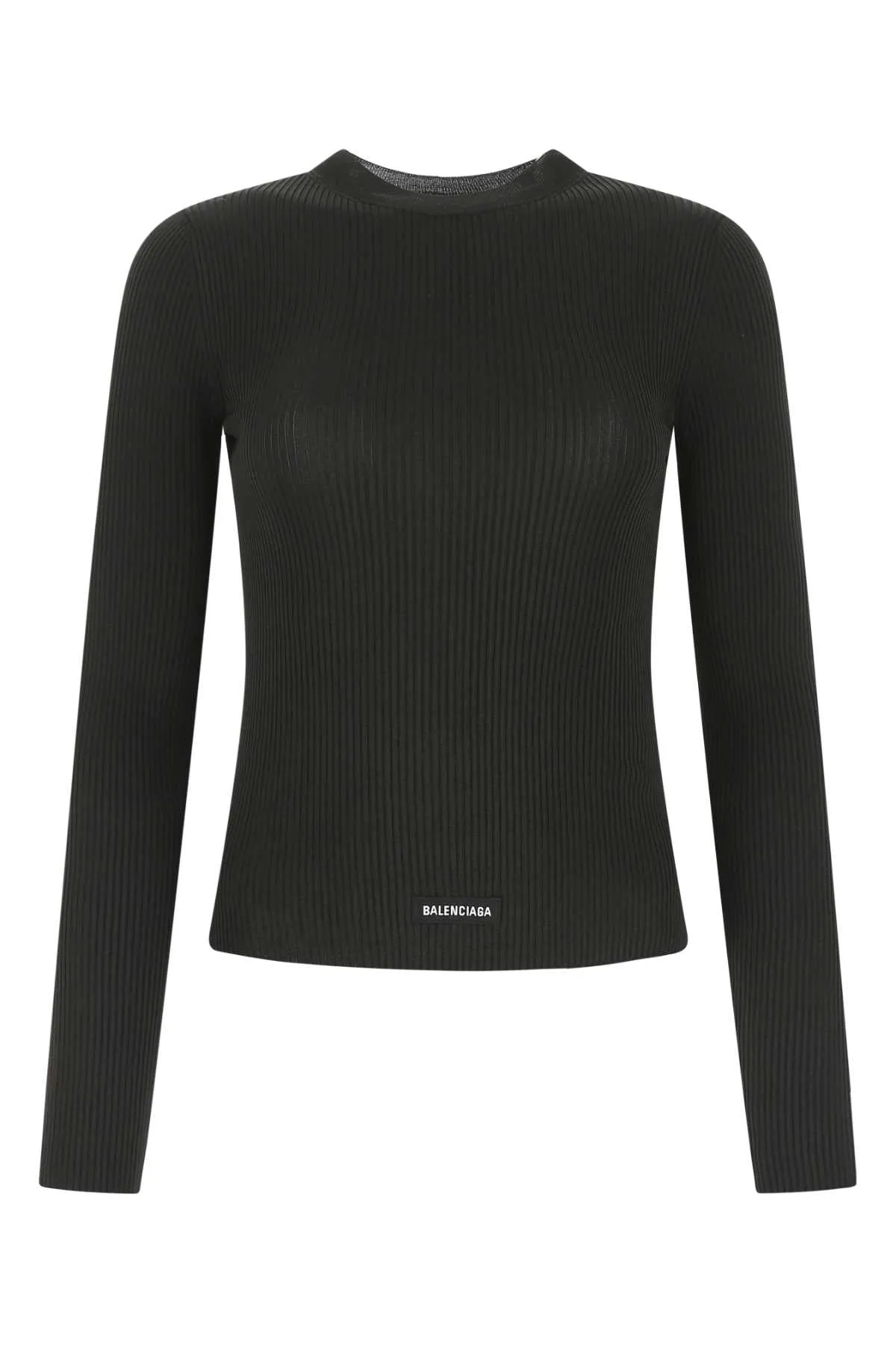 Balenciaga Logo Tag Crewneck Ribbed Knit Top