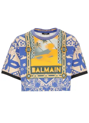 Balmain Allover Graphic Cropped T-Shirt