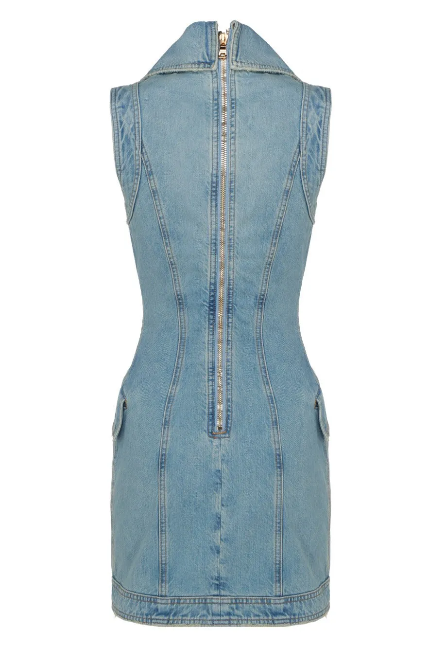 Balmain Asymmetric Sleeveless Denim Mini Shirt Dress