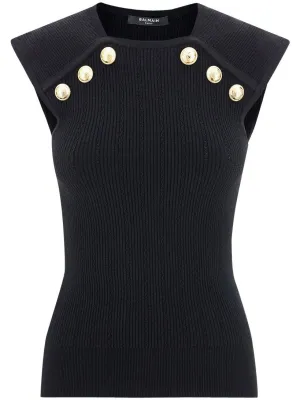 Balmain Button-Embellished Rib Knitted Sleeveless Top