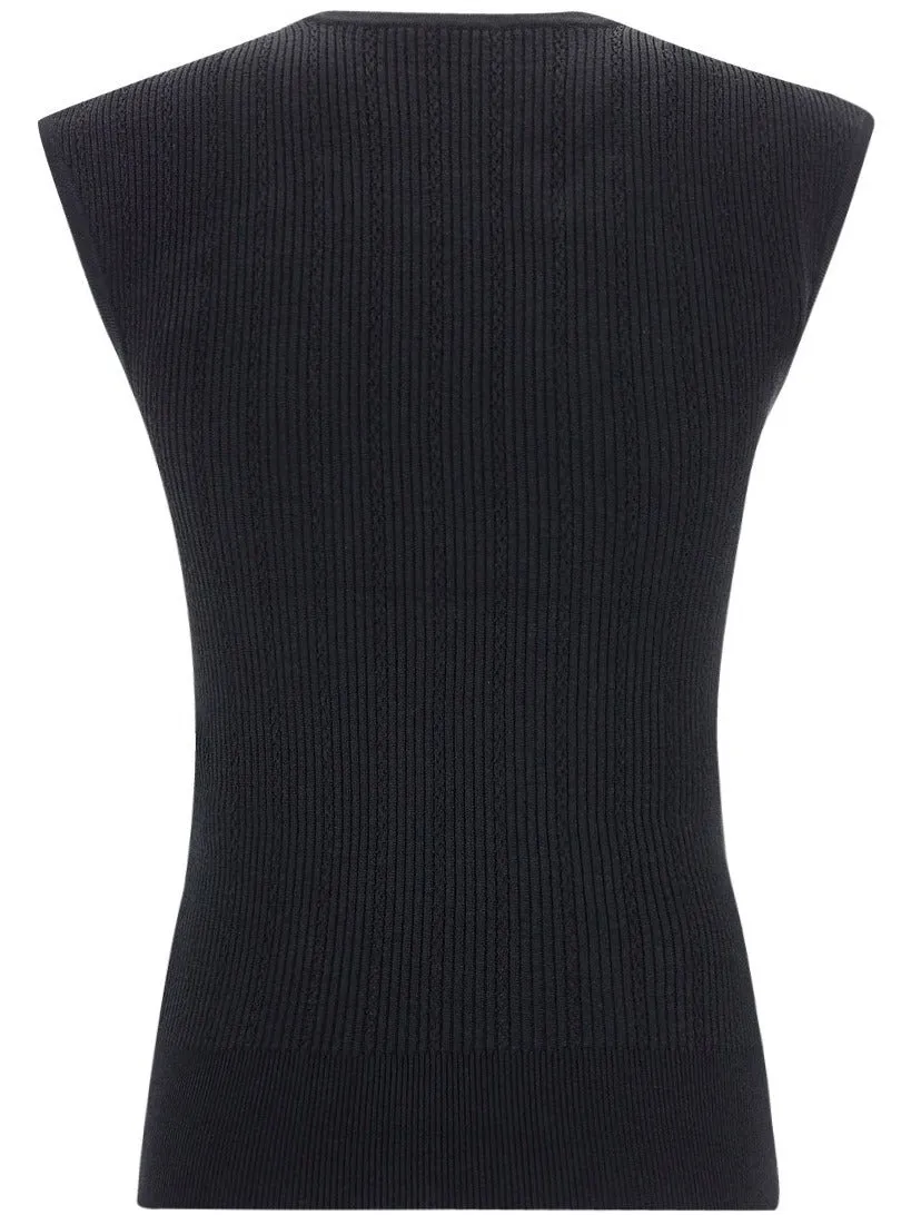 Balmain Button-Embellished Rib Knitted Sleeveless Top