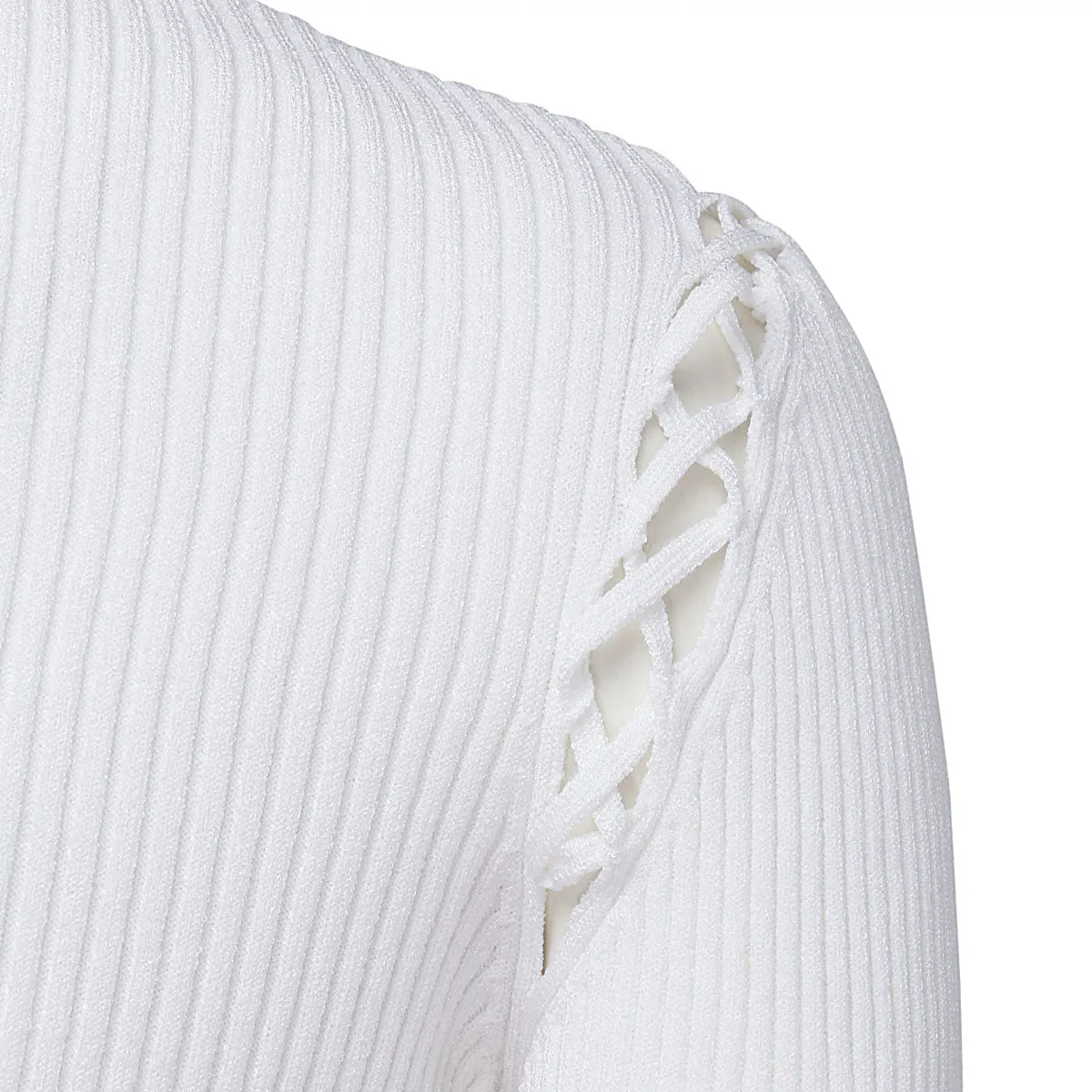 Balmain Lace-Up Shoulder Detailed V-Neck Knitted Top