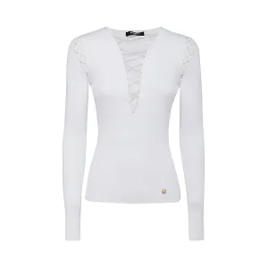 Balmain Lace-Up Shoulder Detailed V-Neck Knitted Top