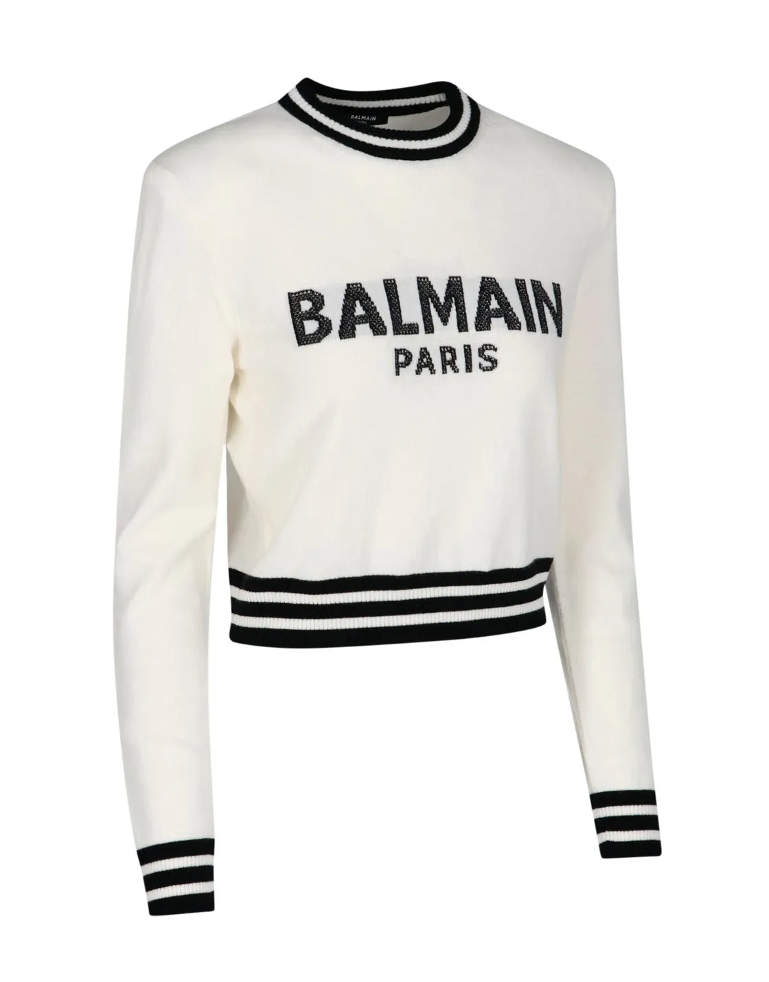 Balmain Logo Intarsia-Knit Crewneck Cropped Jumper