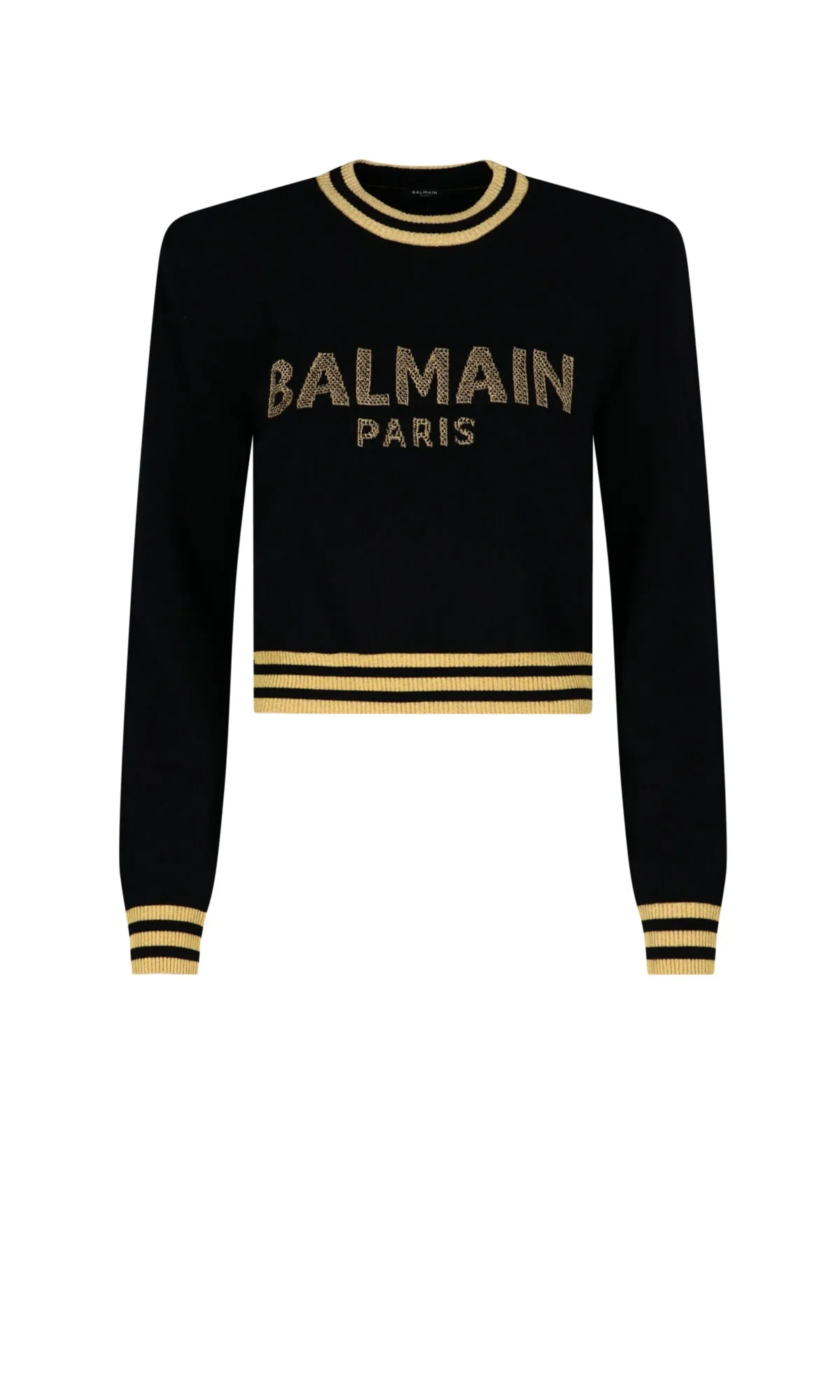 Balmain Logo Intarsia-Knit Crewneck Cropped Jumper