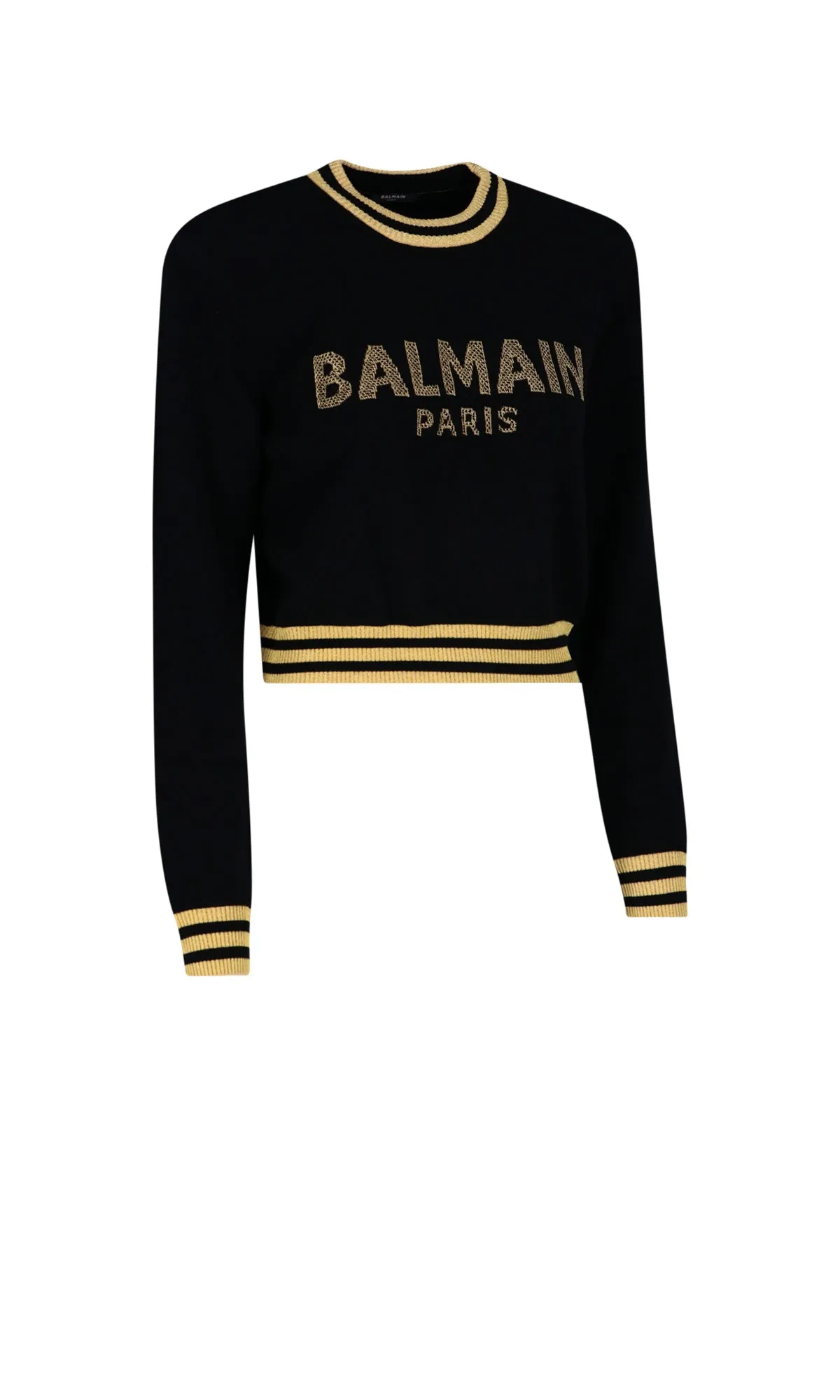 Balmain Logo Intarsia-Knit Crewneck Cropped Jumper