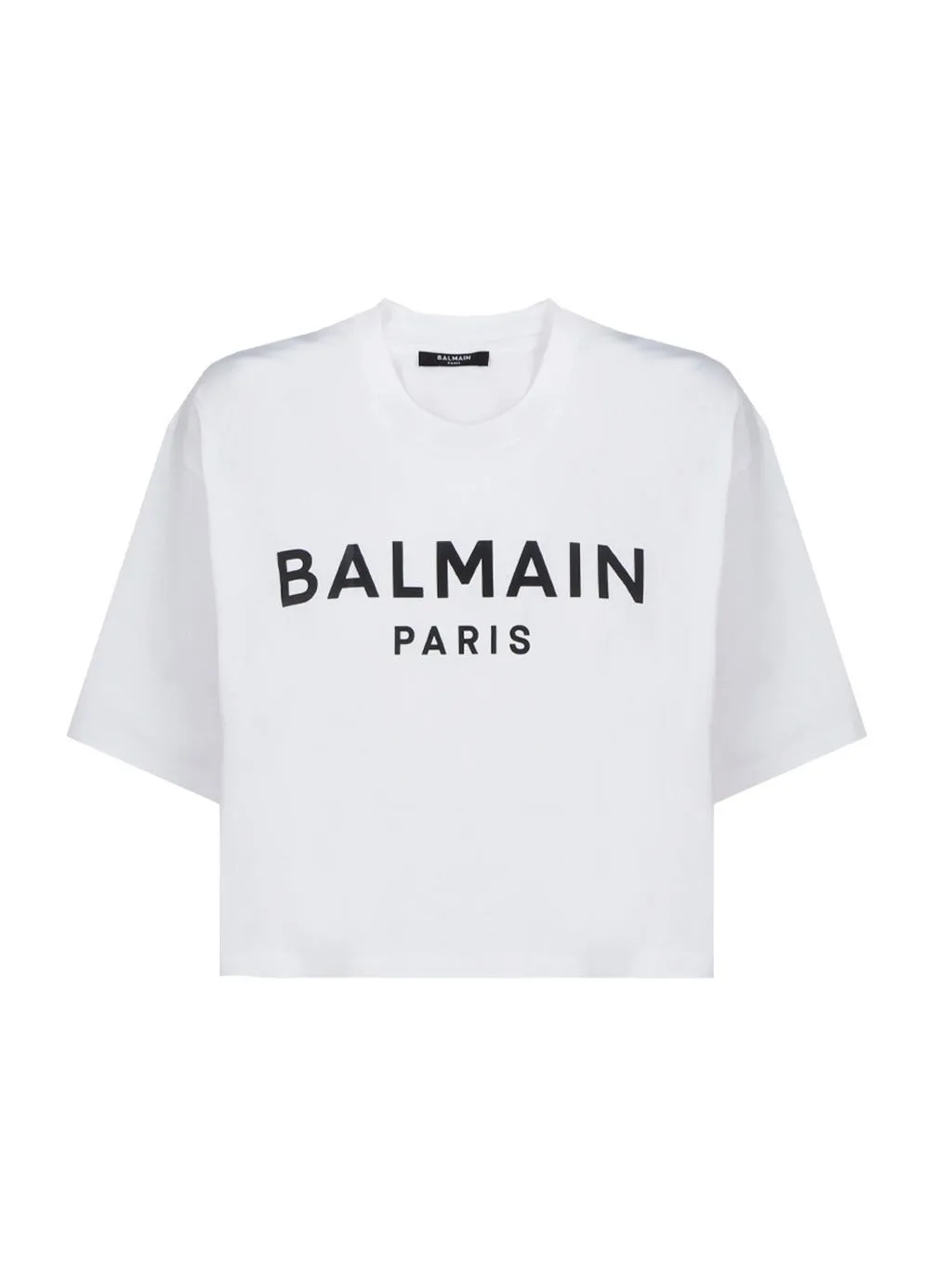 Balmain Logo Printed Crewneck Cropped T-Shirt