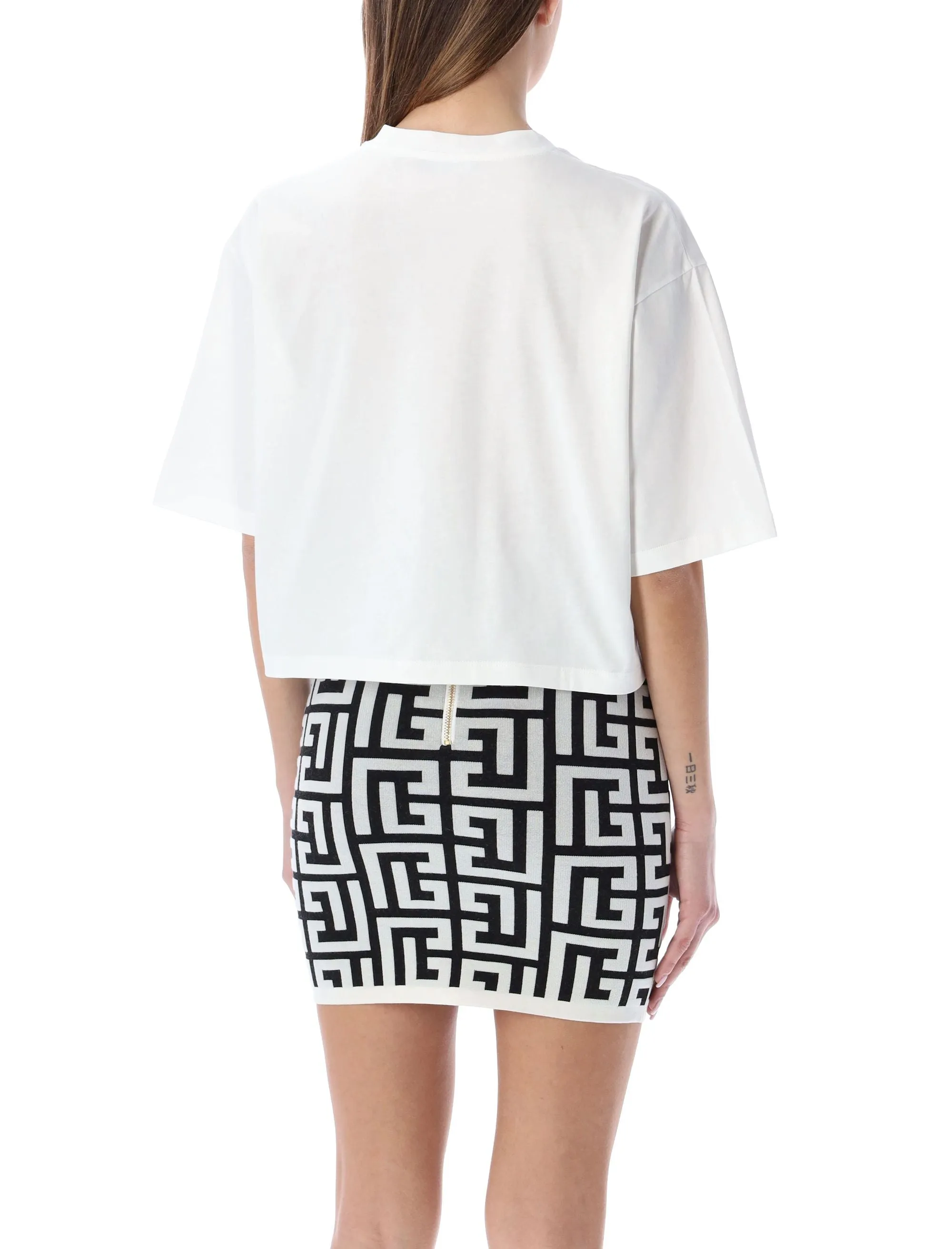 Balmain Logo Printed Crewneck Cropped T-Shirt