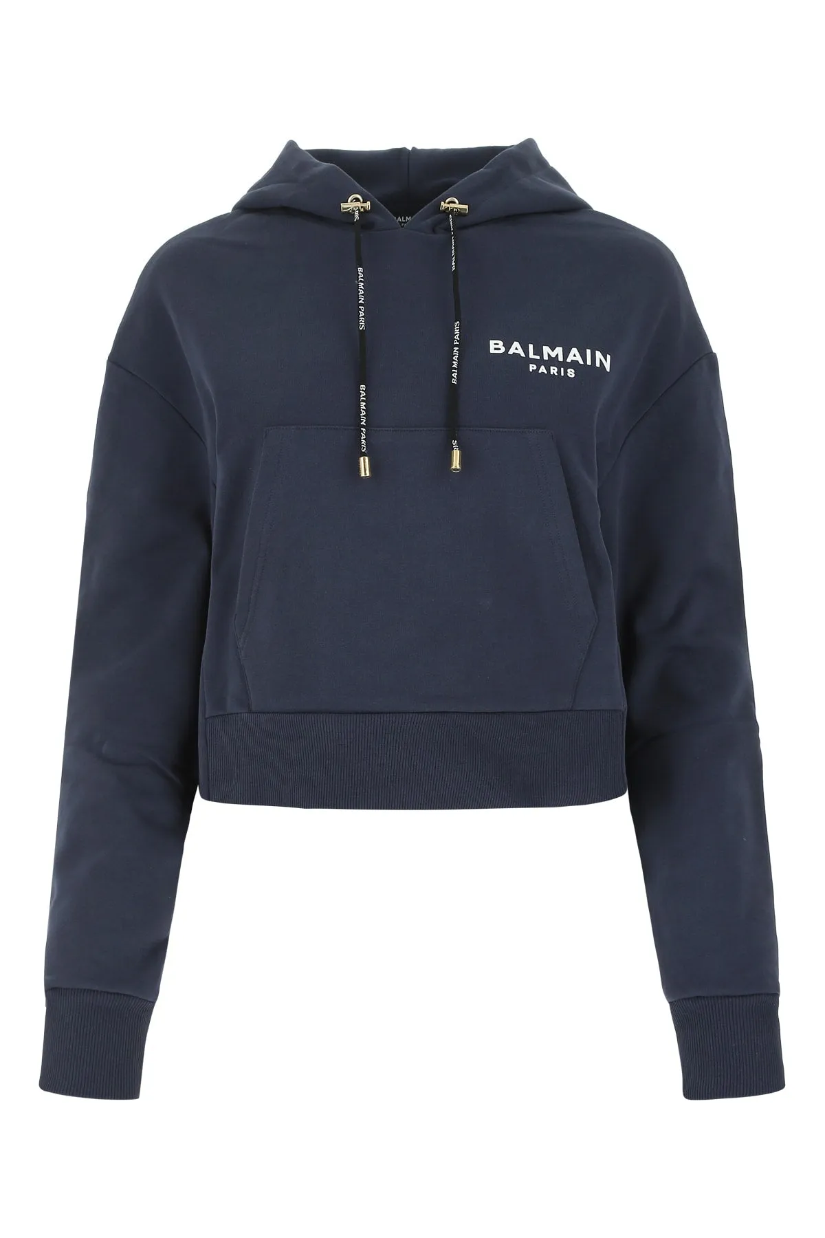 Balmain Logo Printed Drawstring Cropped Hoodie