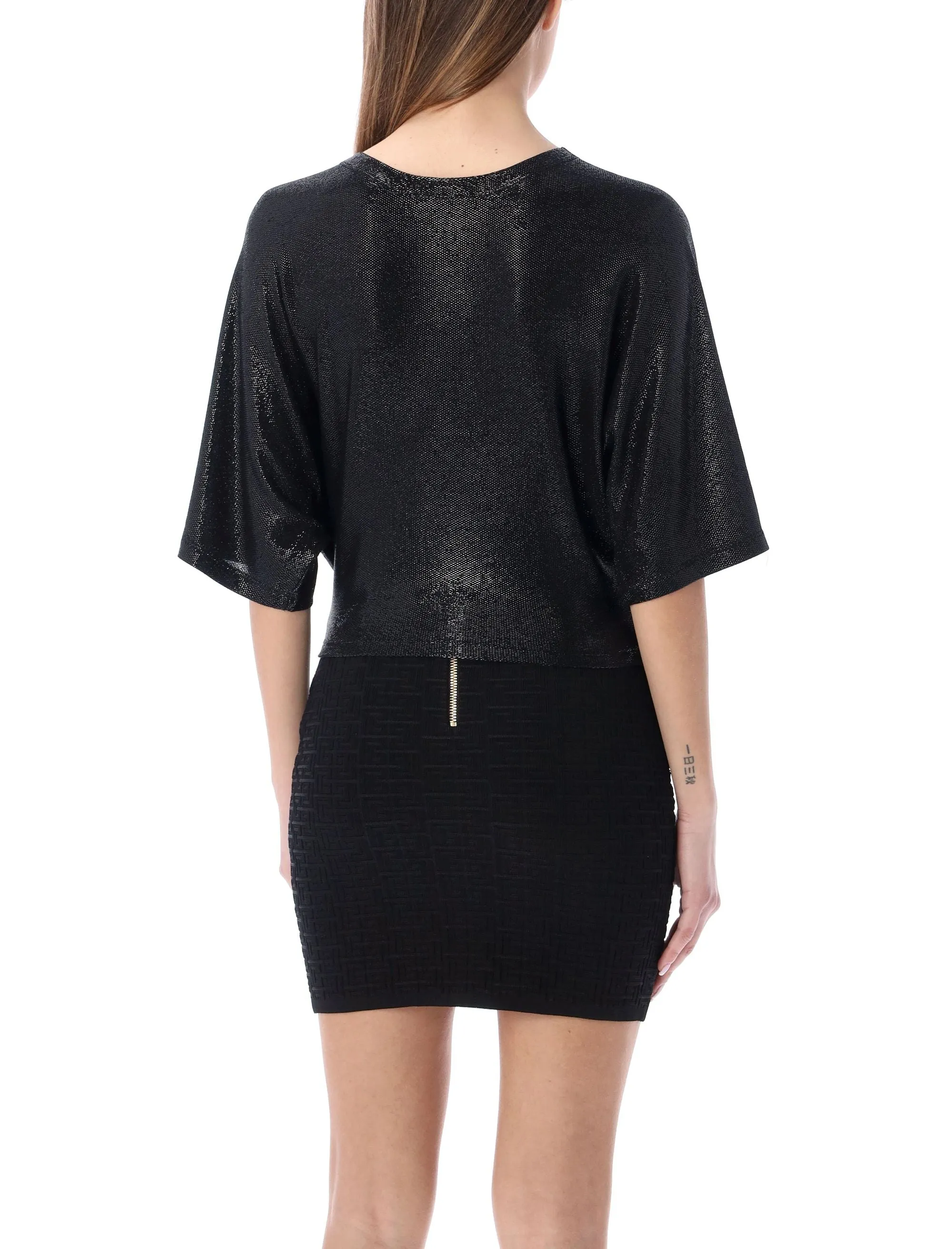 Balmain Metallic Effect V-Neck Cropped Top