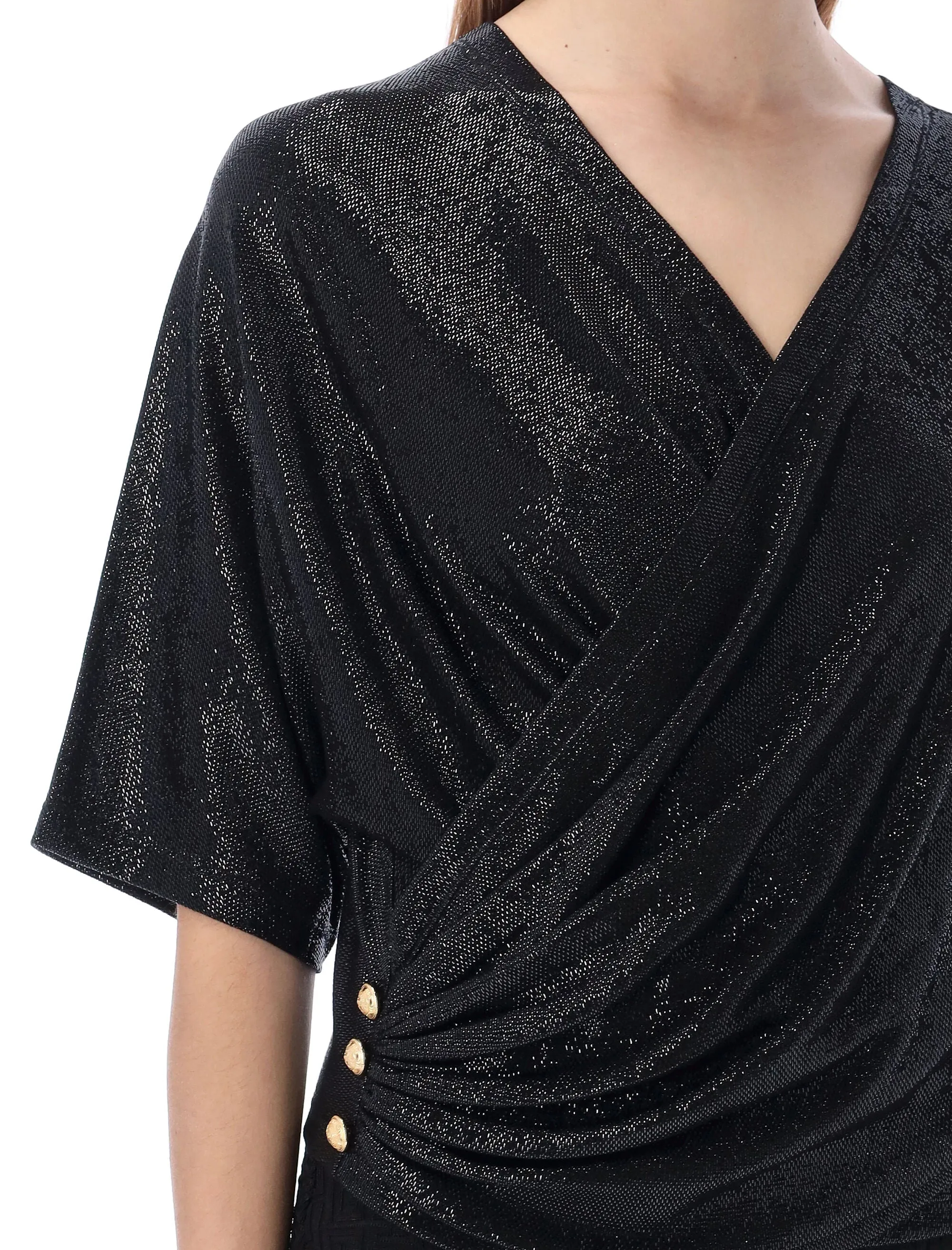 Balmain Metallic Effect V-Neck Cropped Top