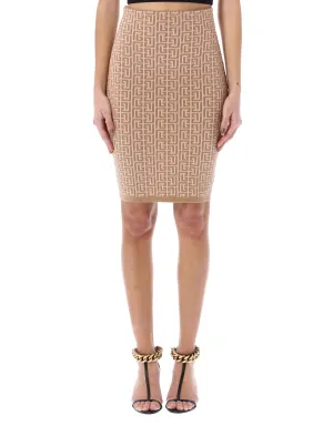 Balmain Monogram Pattern High Waist Skirt