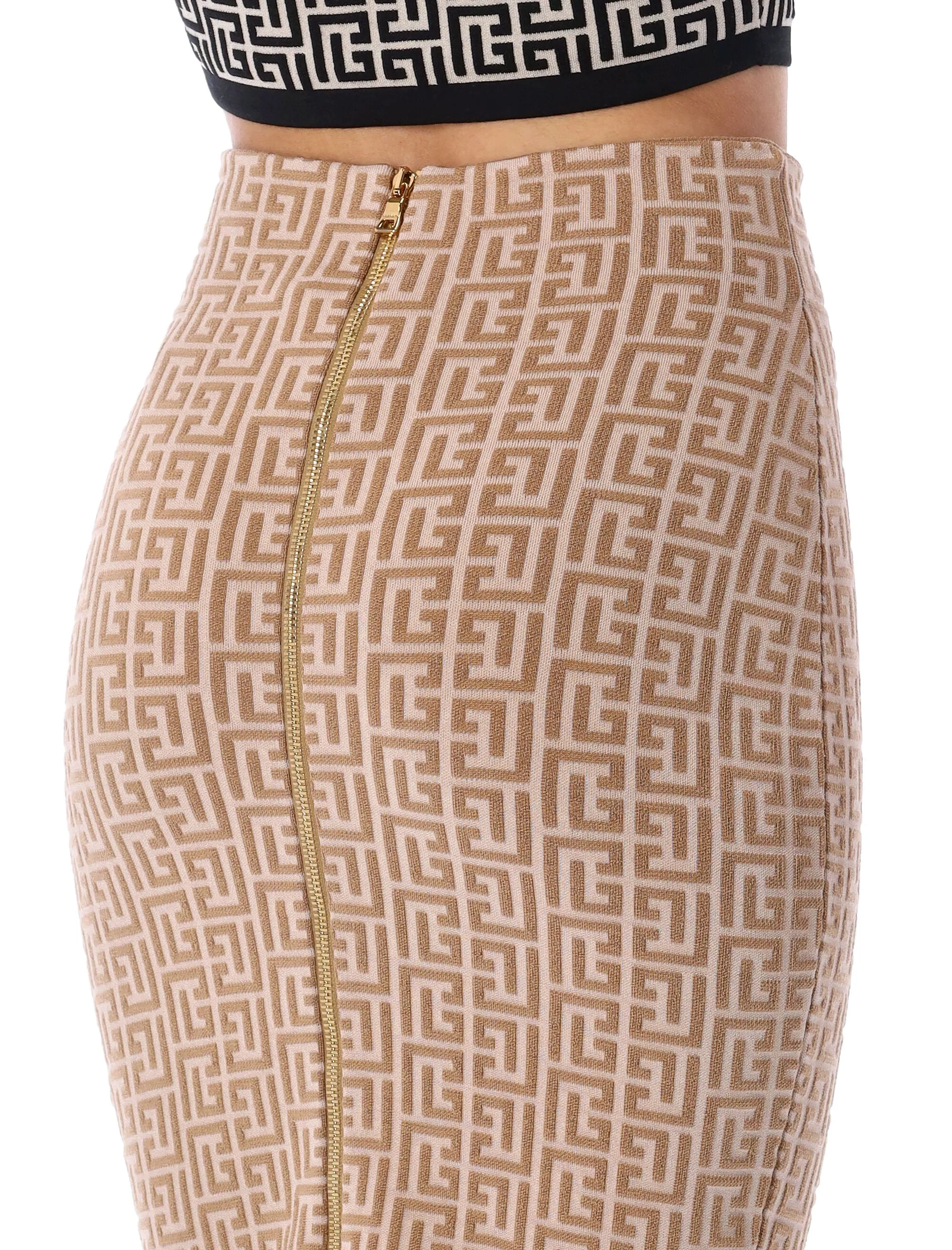 Balmain Monogram Pattern High Waist Skirt
