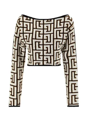 Balmain Patterned Off-Shoulder Knitted Top