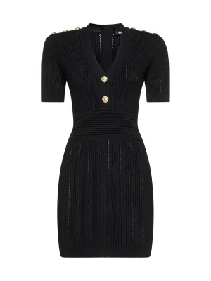 Balmain V-Neck Ribbed-Knit Mini Dress