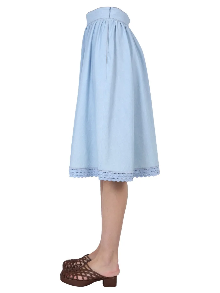 Boutique Moschino Lace-Trim Midi Skirt